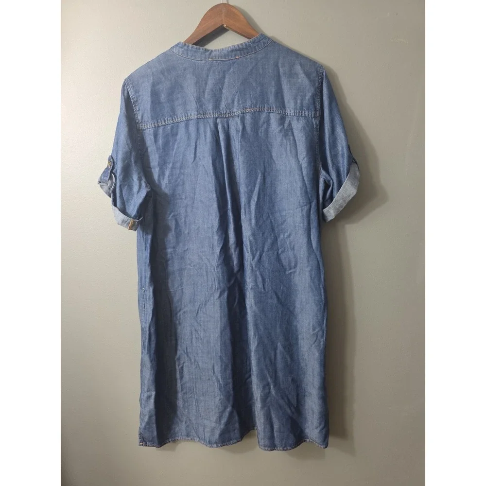 Philosophy Women's Dress Chambray Tunic Style Shirt Dress Lace Up XL Tencel